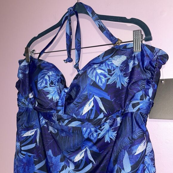 NEW Simply Fit Swim Dress Women 3X Blue Floral One Piece Swimsuit - Picture 2 of 7